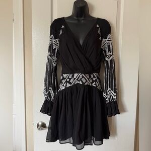 Asos embellished long sleeve v-neck fit and flare boho mini dress size 6
